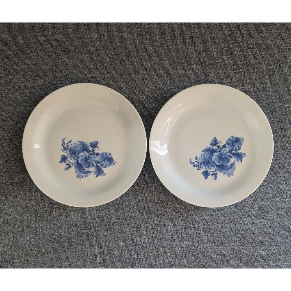 Set of 2 Porcelain Blue Flower Transfer 7" Plates, Made in GDR